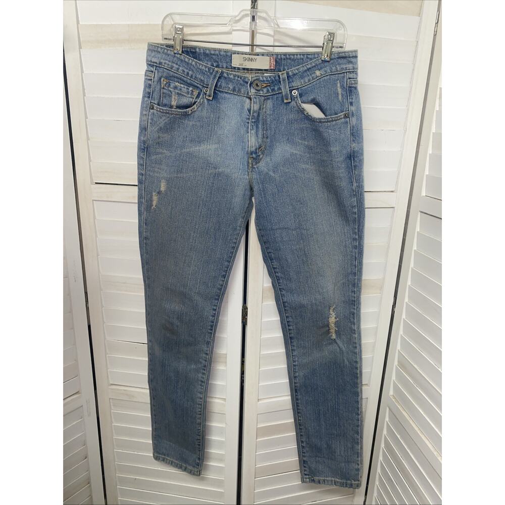 Vintage Levis 503 Skinny Straight Jeans 11M Light Wash Blue Denim Red Tab